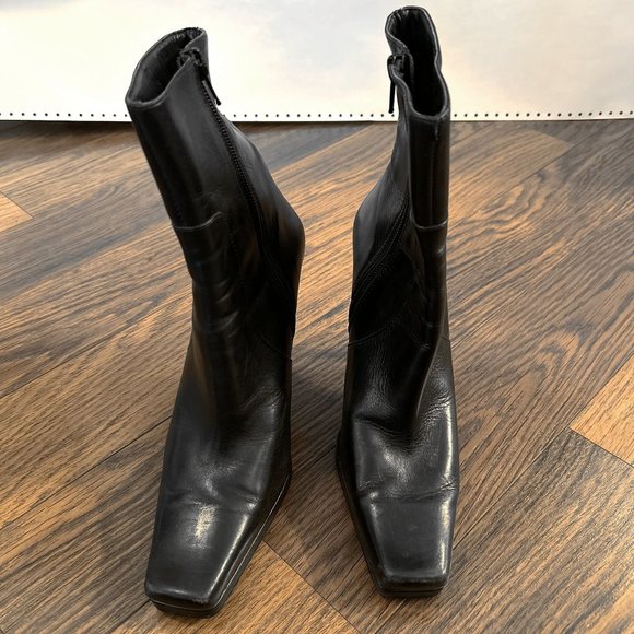 Vintage Aldo Black Leather Ankle Mid Calf High Heeled Booties Size 36 - Picture 4 of 7
